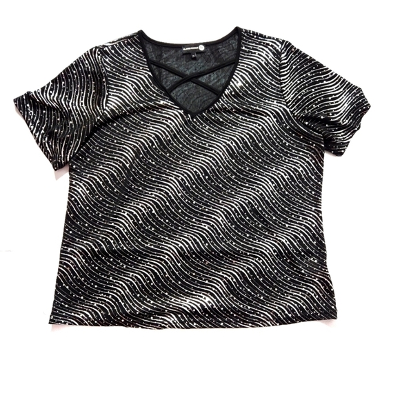 plus Size Claire France sparkle Sequined Sheer Top - Picture 2 of 8